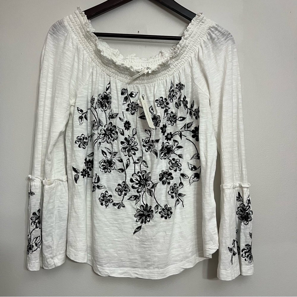 NWT Anthropologie Annie Embroidered Off-The-Shoulder Blouse Med Peasant Boho